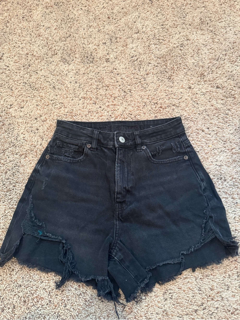 American Eagle Outfitters Black Distressed High-Rise Jean Shorts